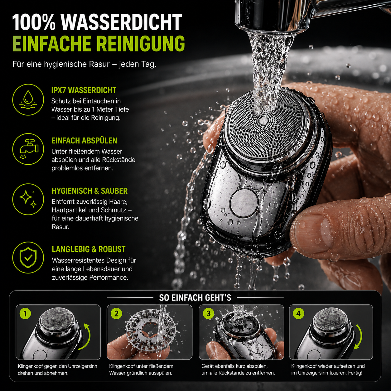MicroBlade Pro wird unter fließendem Wasser gereinigt